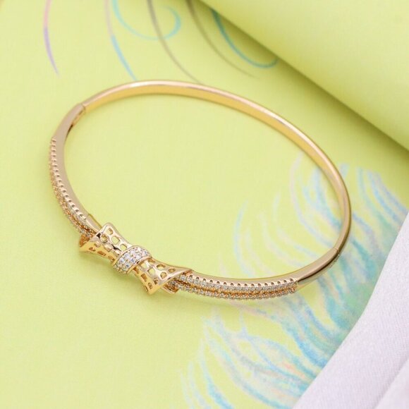 Rose Gold Bangle with Sparkling Bow Design, XPBL0574 - Picture 3 of 12